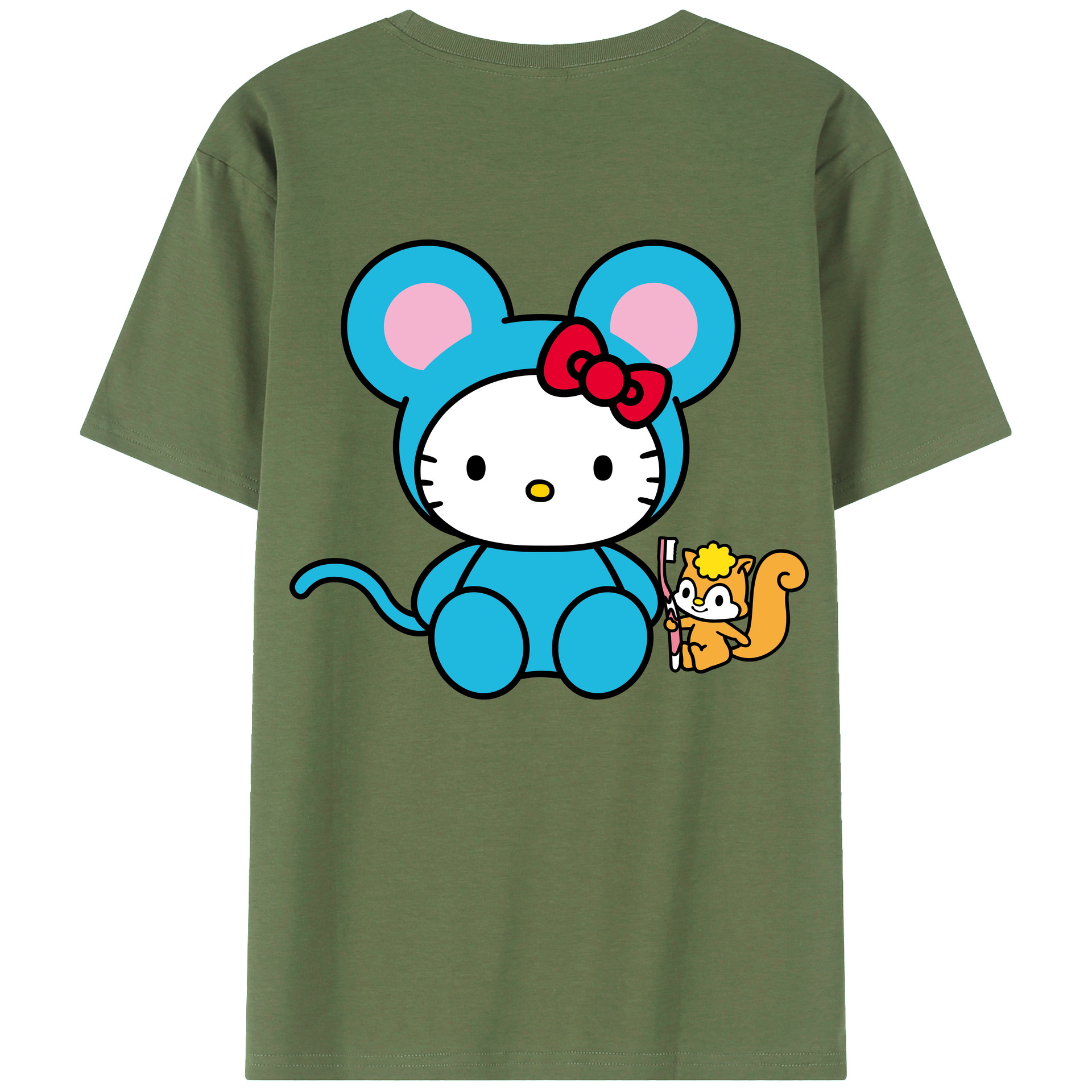 （画像用） Hello Kitty ハローキティ 綿100％ メンズ半袖Tシャツ（バックプリント） 通気性